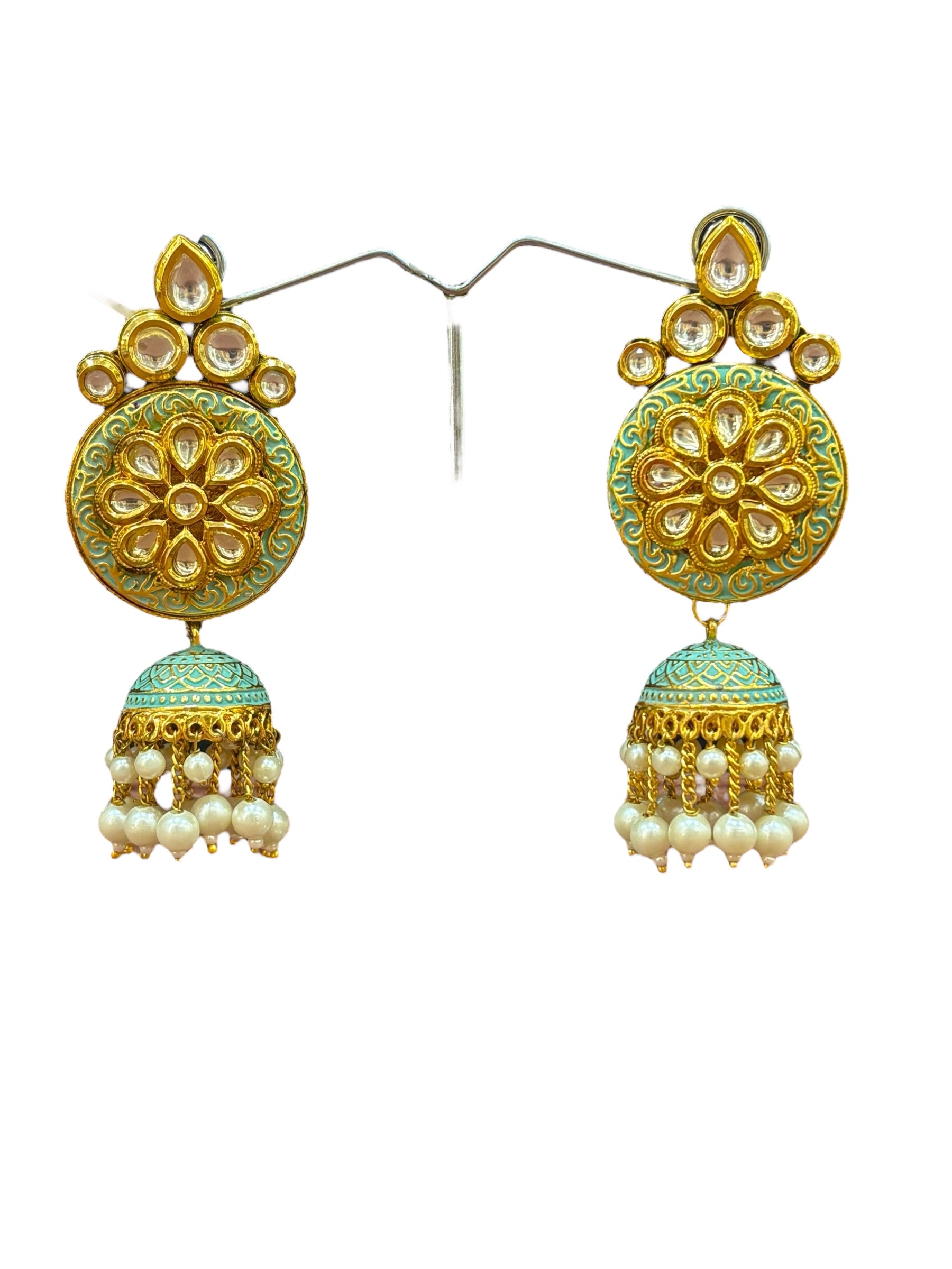 Ethnic Kundan & Pearl Jhumka Earrings